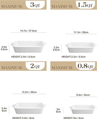 MALACASA Casserole Dishes for Oven | Set of 4 Rectangular Baking Dishes | Ceramic Lasagna Pans with Handles