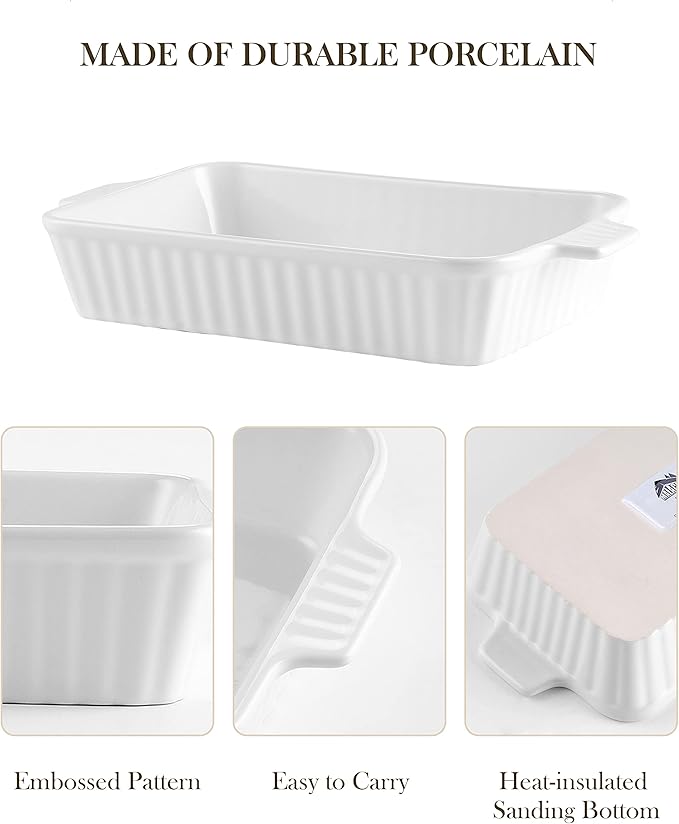 MALACASA Casserole Dishes for Oven | Set of 4 Rectangular Baking Dishes | Ceramic Lasagna Pans with Handles