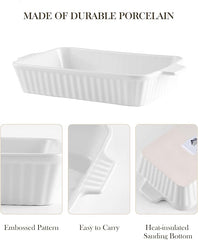 MALACASA Casserole Dishes for Oven | Set of 4 Rectangular Baking Dishes | Ceramic Lasagna Pans with Handles