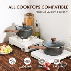 SENSARTE Nonstick Sauce Pan with Lid | Small Cooking Pot with Pour Spouts