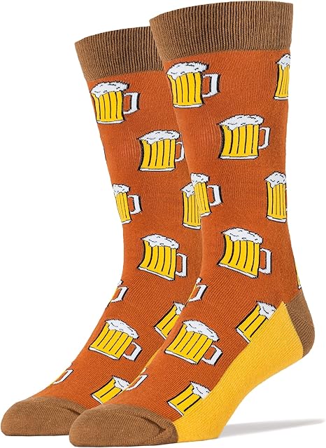 Men's Novelty Beer Mug Socks - Funny Drinking Crew Socks (Fits Sizes 8-13)