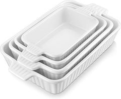 MALACASA Casserole Dishes for Oven | Set of 4 Rectangular Baking Dishes | Ceramic Lasagna Pans with Handles