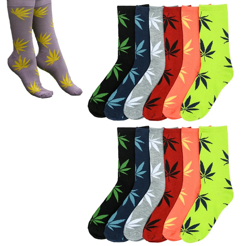 12-Pair Weed Leaf Crew Socks for Women - Funny 420 Plant Print (Fits Size 9-11)